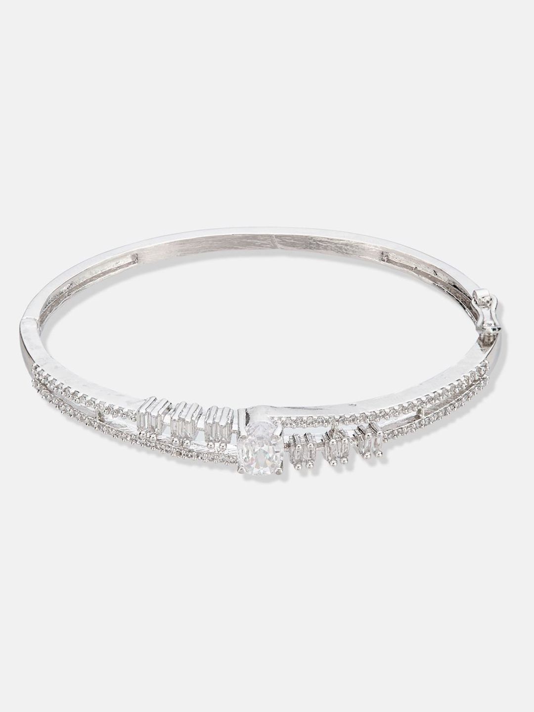 ATIBELLE Women 2 Brass Cubic Zirconia Silver-Plated Bangle-Style Bracelet