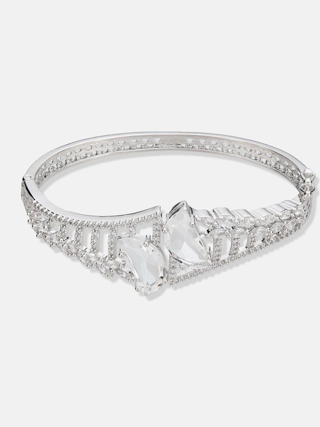 ATIBELLE Women 2 Brass Cubic Zirconia Silver-Plated Cuff Bracelet
