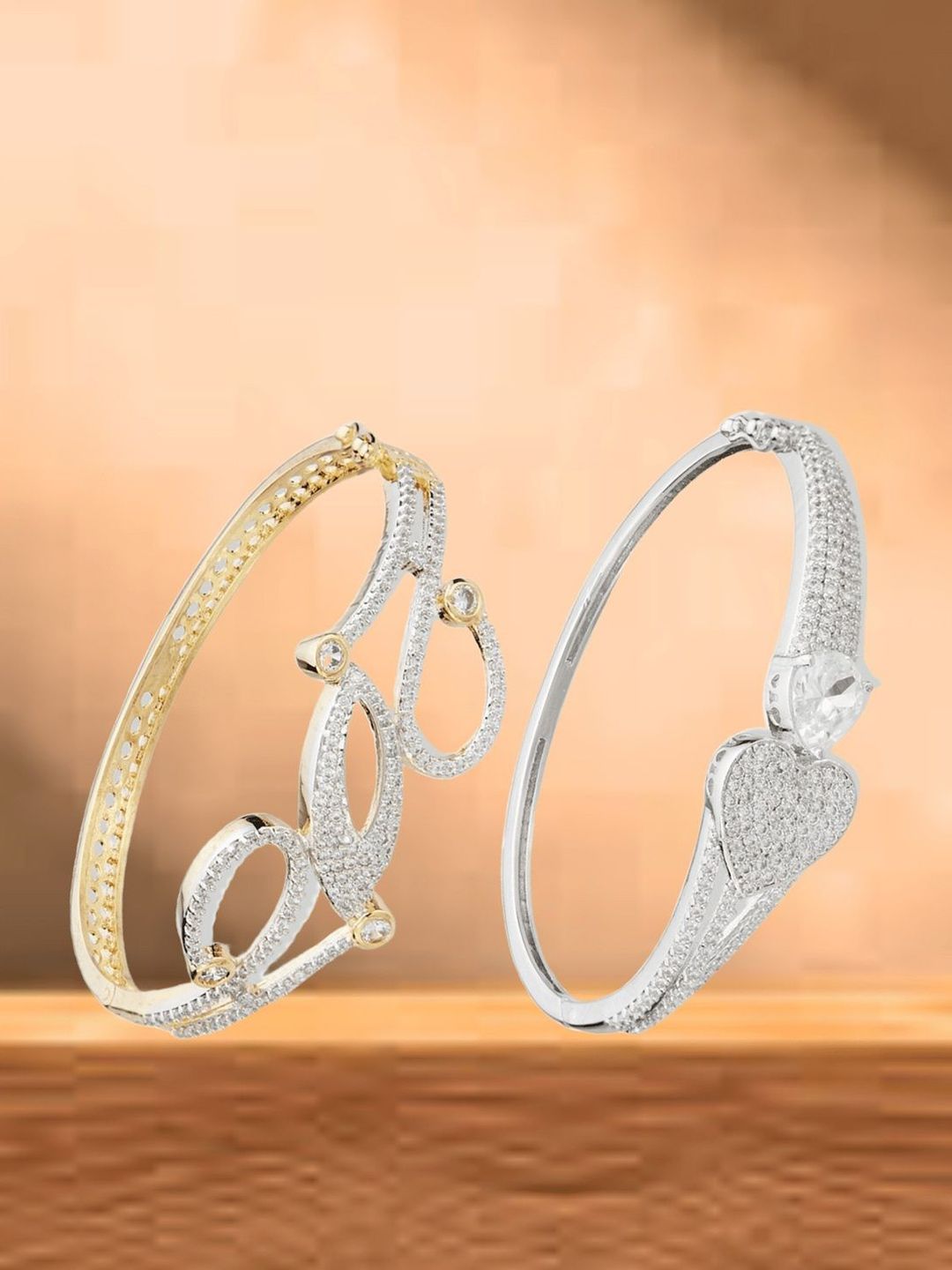 ATIBELLE Women 2 Brass Cubic Zirconia Silver-Plated Link Bracelet