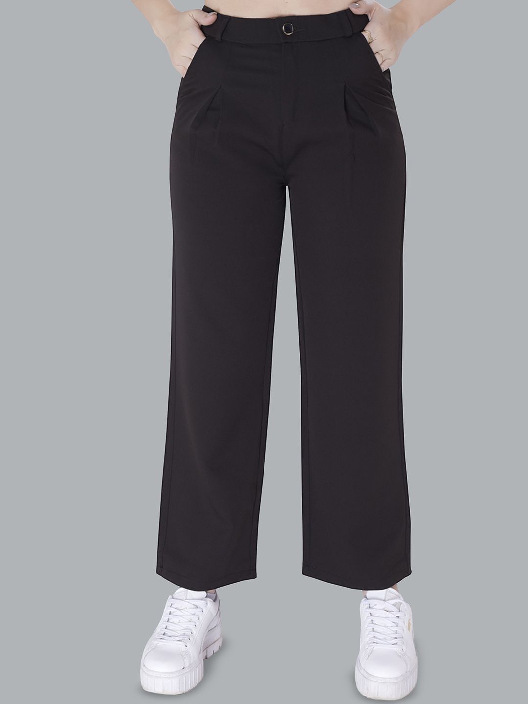 DIVISIVE Women Relaxed Straight Fit Easy Wash Pleated Trousers-picture-27
