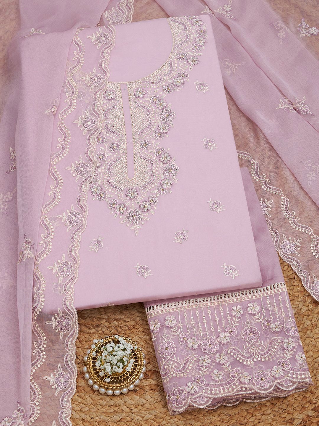 Soch Ethnic Motifs Embroidered Beads and Stones Organza Unstitched Dress Material-picture-26