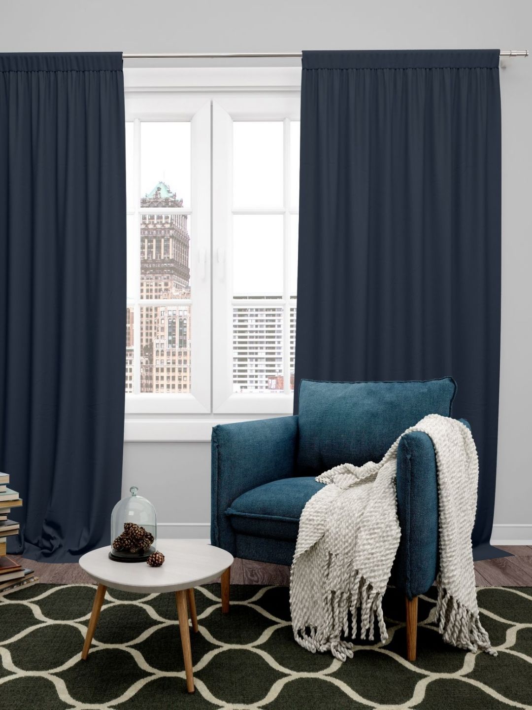 Parda Online Navy Blue Set of 2 Black Out Window Curtain-picture-11