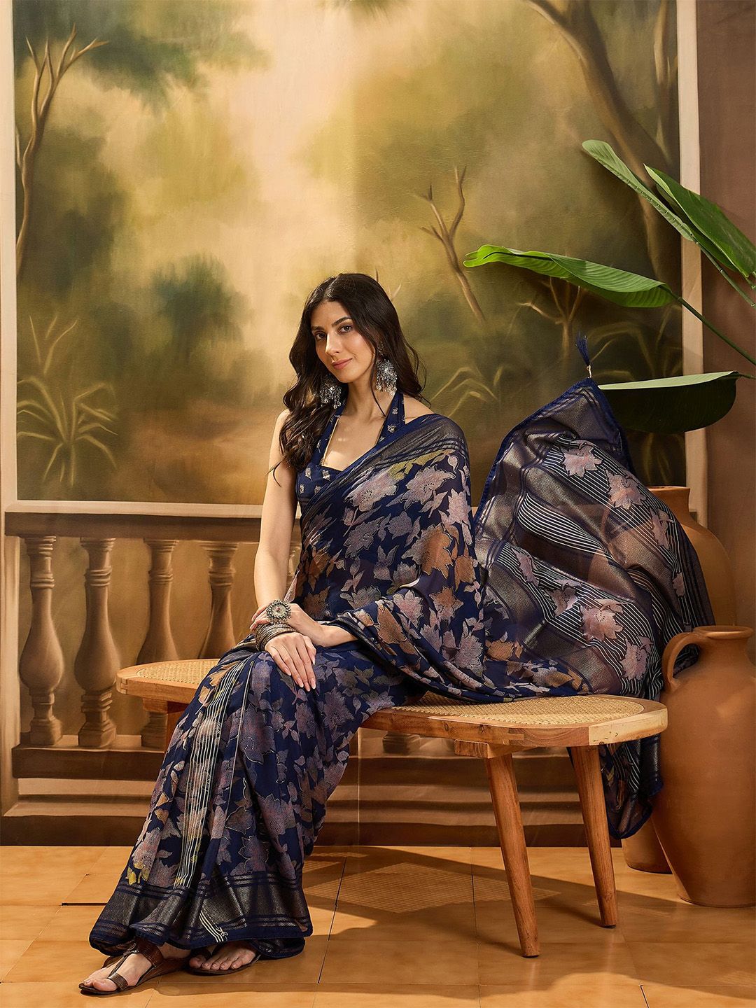 Sangria Floral Printed Saree With Blouse Piece-picture-20