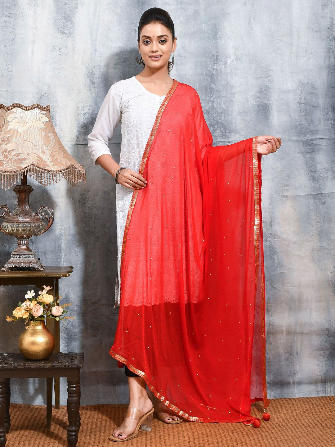 swatika Beads and Stones Chiffon Dupatta