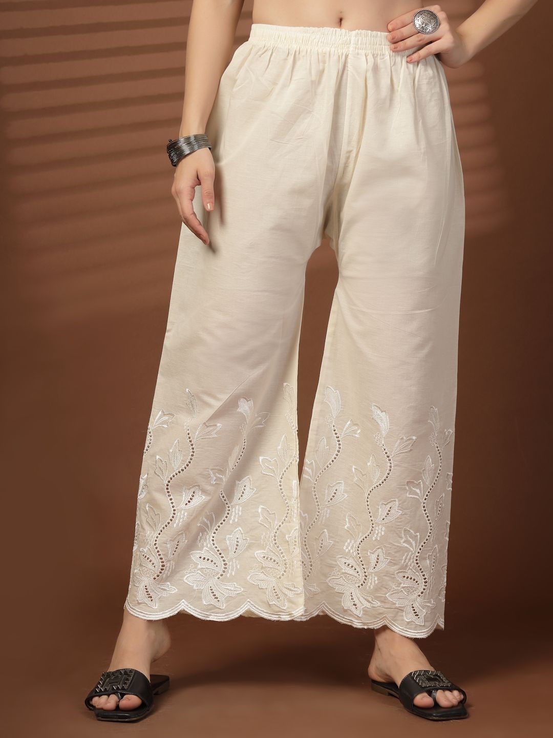 Clora Creation Women Floral Embroidered Ethnic Cotton Straight Palazzos-picture-22