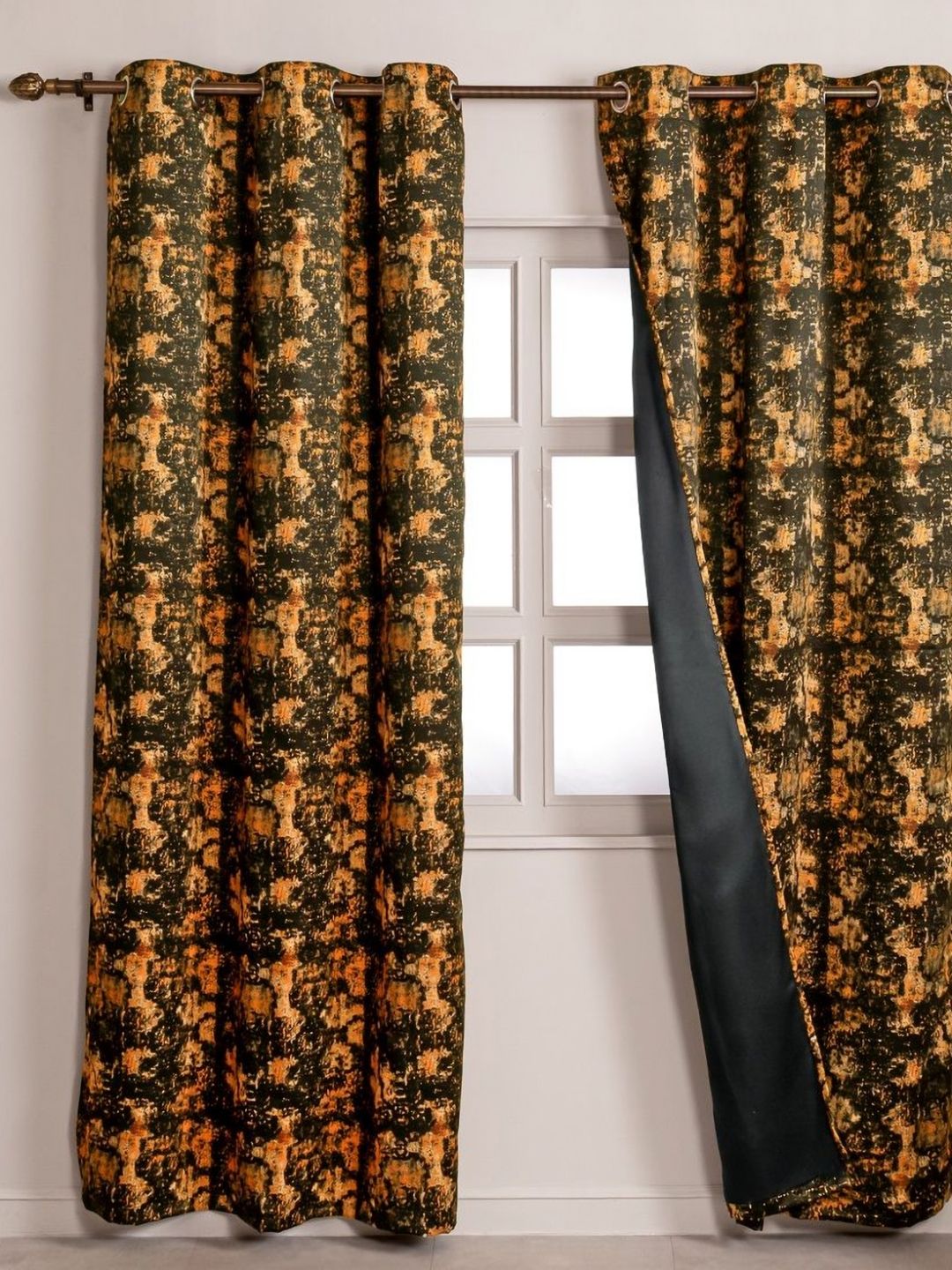 HOMEMONDE Black & Orange Set of 2 Black Out Door Curtain-picture-14