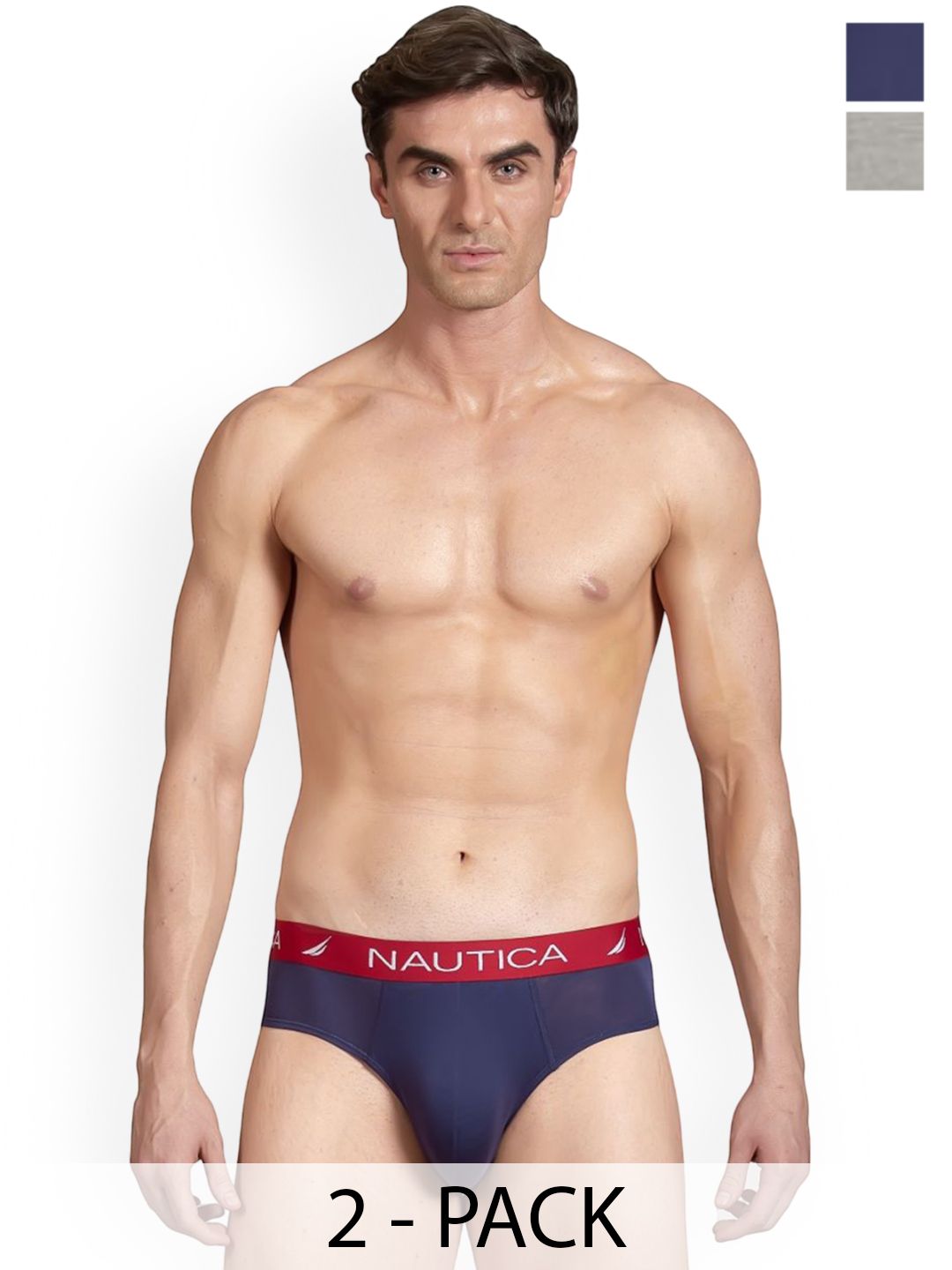 Nautica Pack Of 2 Mid Rise Basic Briefs + N_BLBF01-NGRY/PBLU-picture-15