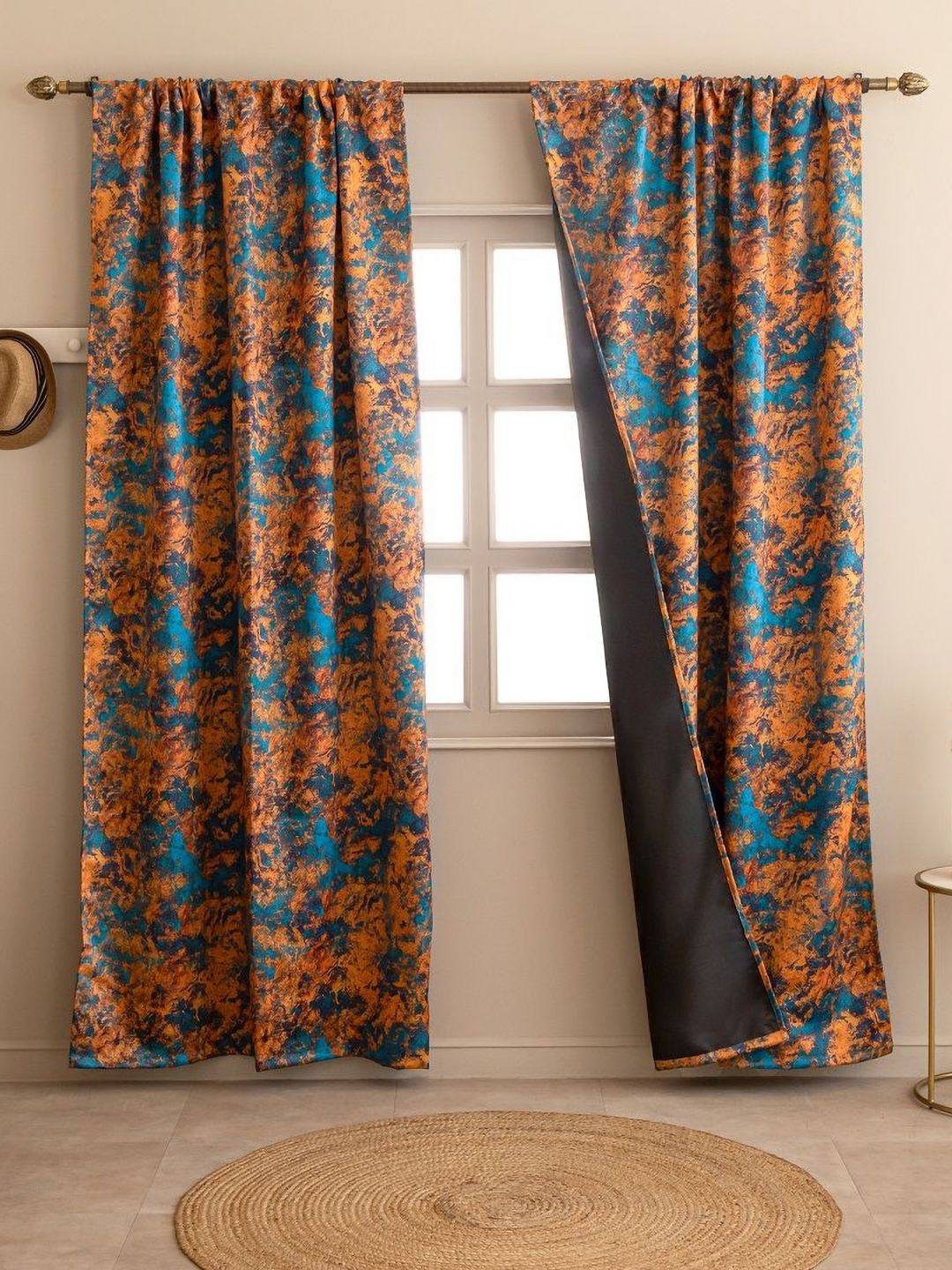 HOMEMONDE Teal & Orange Set of 2 Black Out Door Curtain-picture-17
