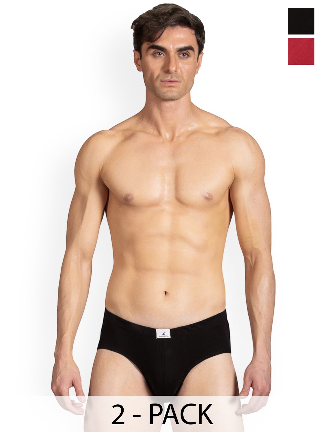 Nautica Pack Of 2 Pure Cotton Basic Briefs + N_CIEBF01-BLK/RRED-picture-34