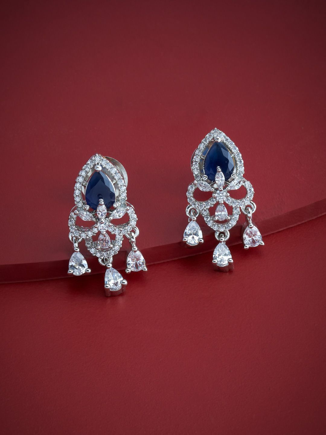 Kushal's Fashion Jewellery Rhodium-Plated Classic Zircon Studded Studs-picture-35