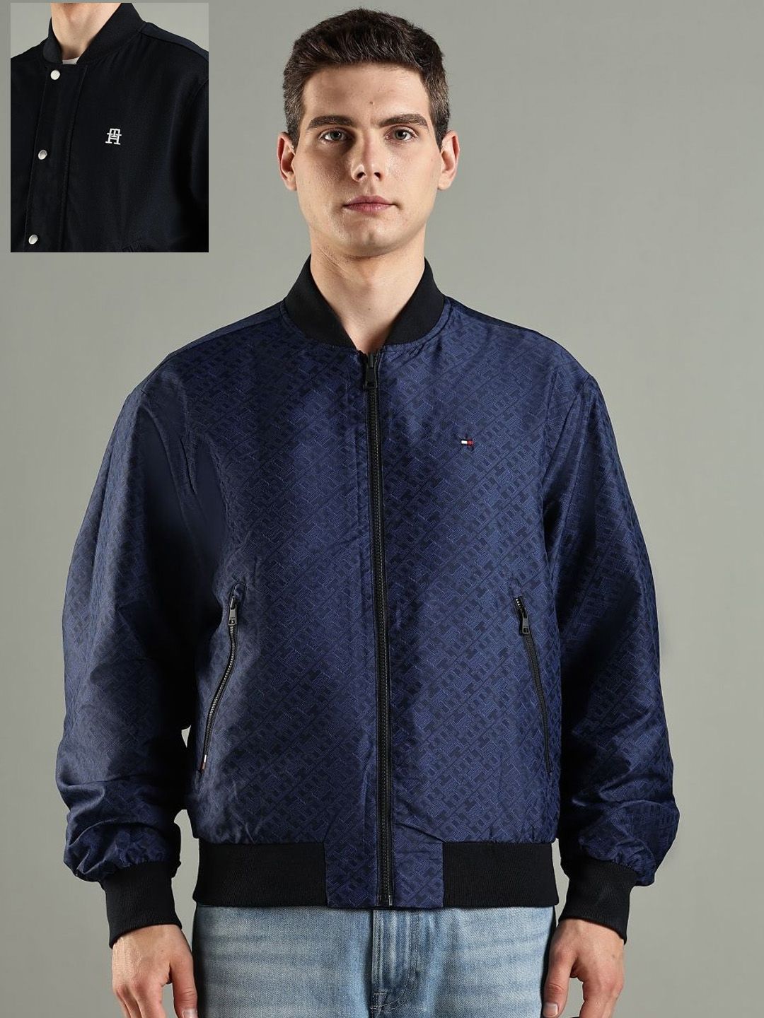 Tommy Hilfiger Men Stand Collar Solid Reversible Casual Bomber-image-44