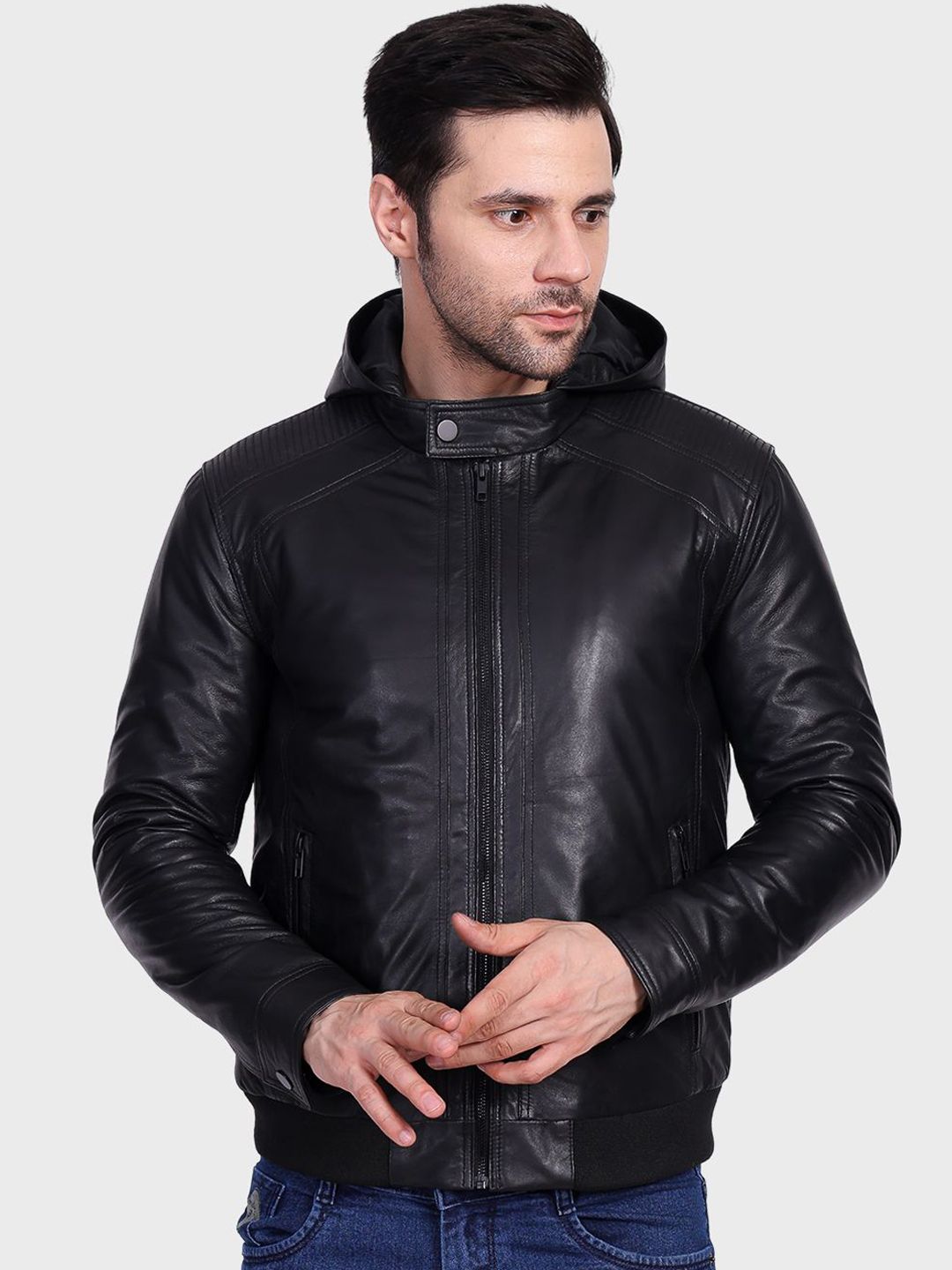 Justanned Hooded Leather Biker Jacket-picture-48