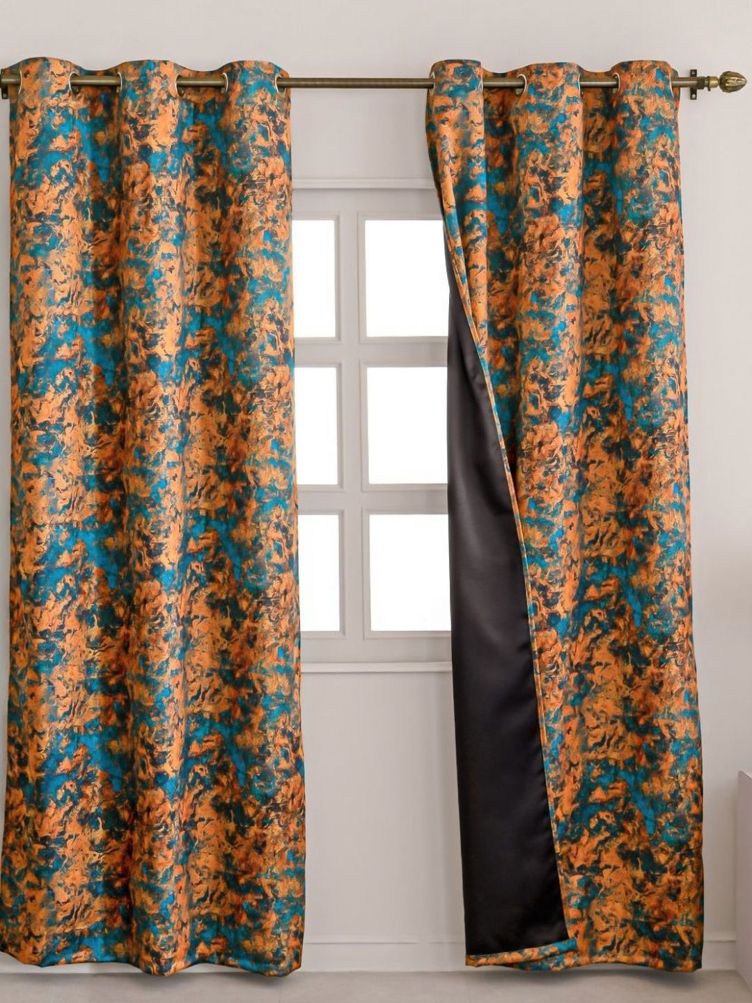 HOMEMONDE Teal & Orange Set of 2 Black Out Long Door Curtain-picture-11