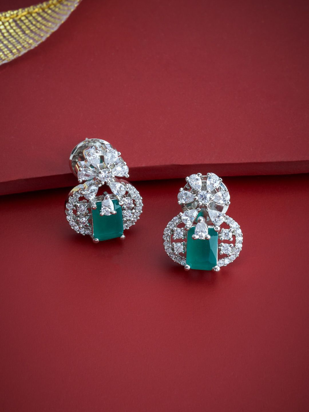 Kushal's Fashion Jewellery Rhodium-Plated Classic Zircon Studded Studs-picture-27