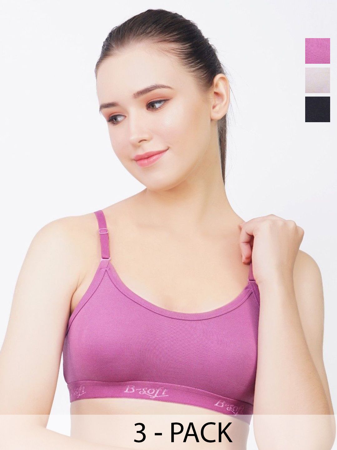 B-SOFT Women Pack Of 3 Cotton Full Coverage Bra