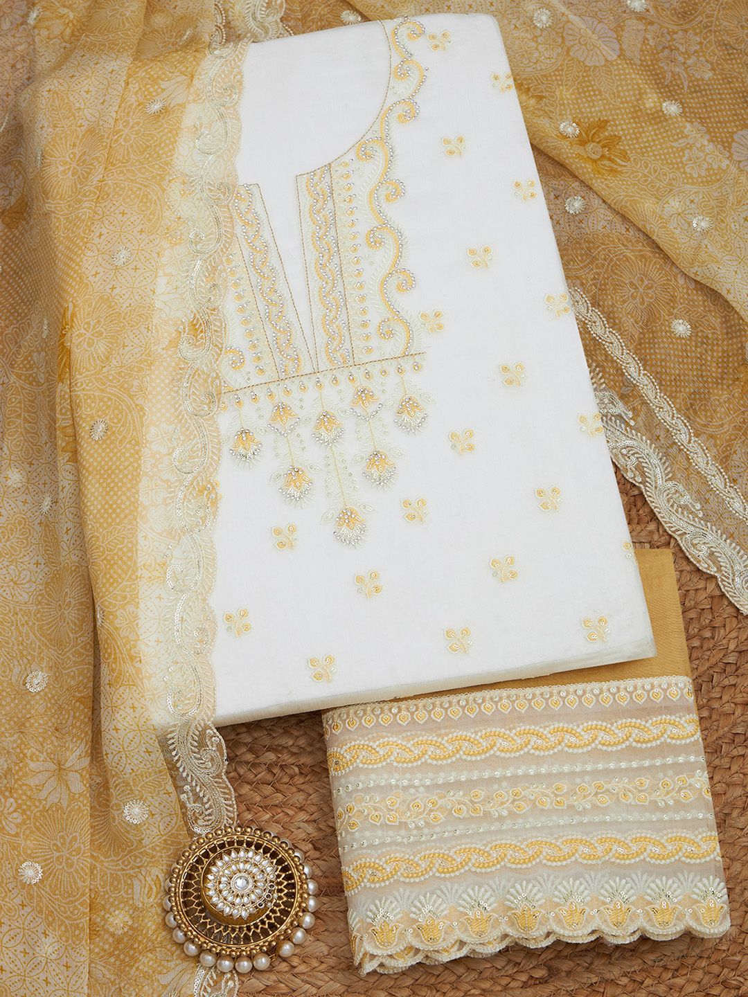 Soch Ethnic Motifs Embroidered Beads and Stones Unstitched Dress Material