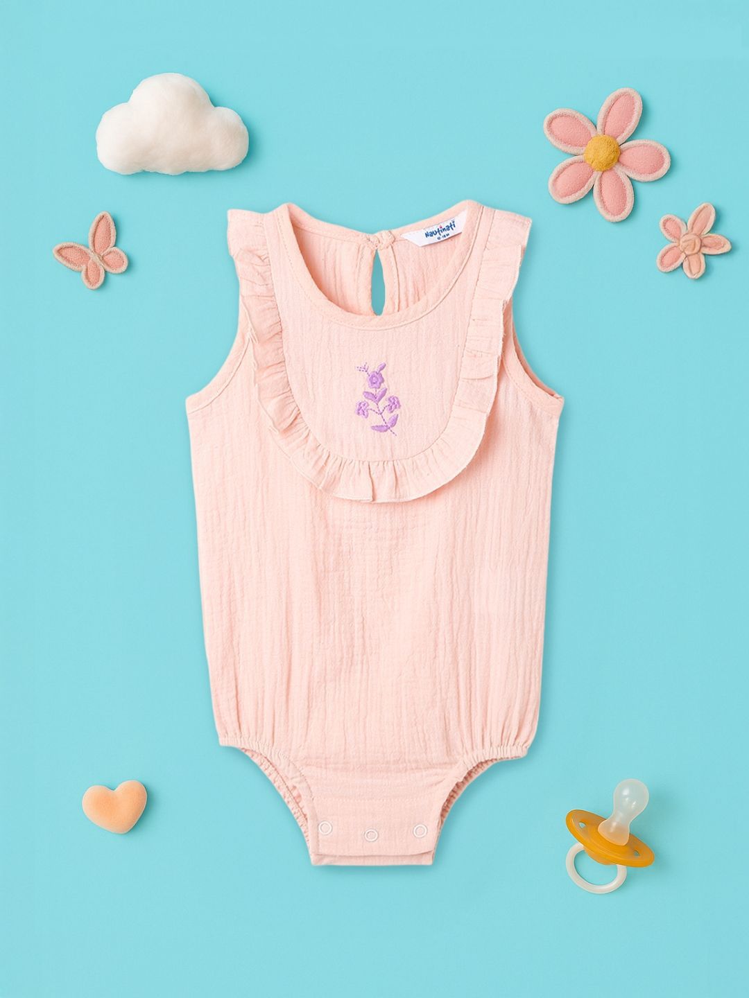 Nauti Nati Girls Embroidered Cotton Sleeveless Bodysuit