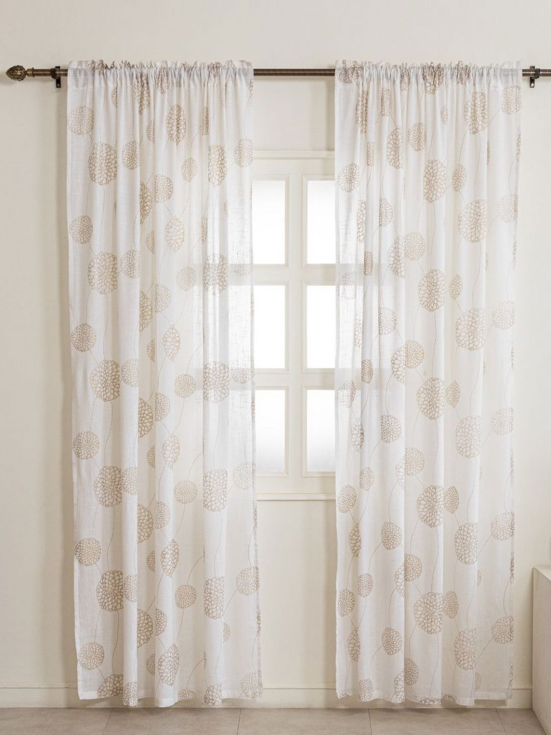 HOMEMONDE Gold-Toned & White Set of 2 Geometric Sheer Long Door Curtain-image-30