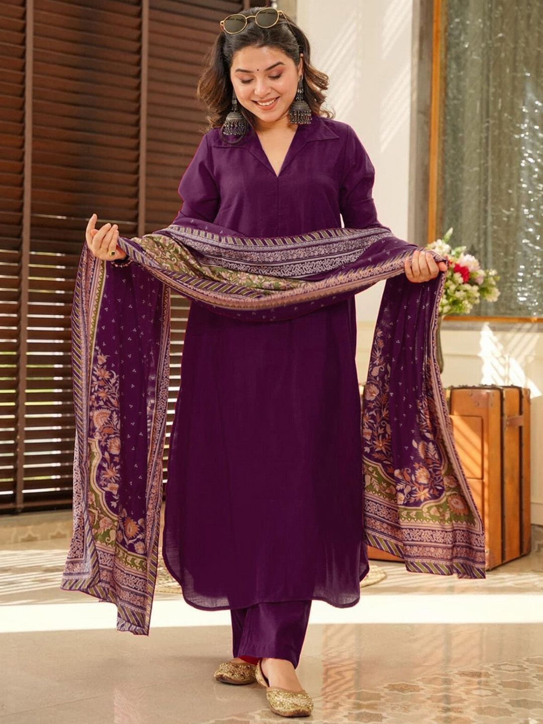 NIZA FASHION Women Solid Regular Pure Cotton Kurta Set with Dupatta