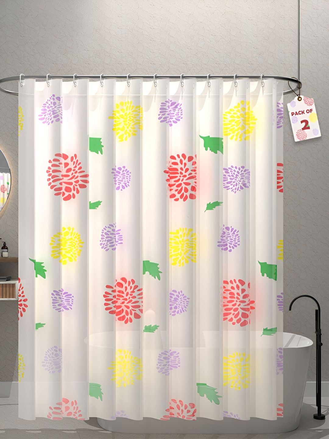 Aura 2-Pcs White & Yellow Printed Waterproof ShowerCurtainWithHooks-picture-29