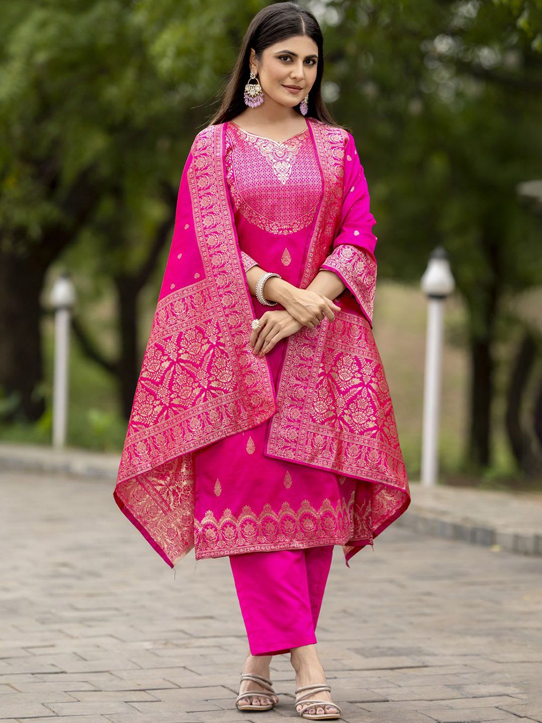 Twika Women Ethnic Motifs Regular Kurta & Trousers With Dupatta
