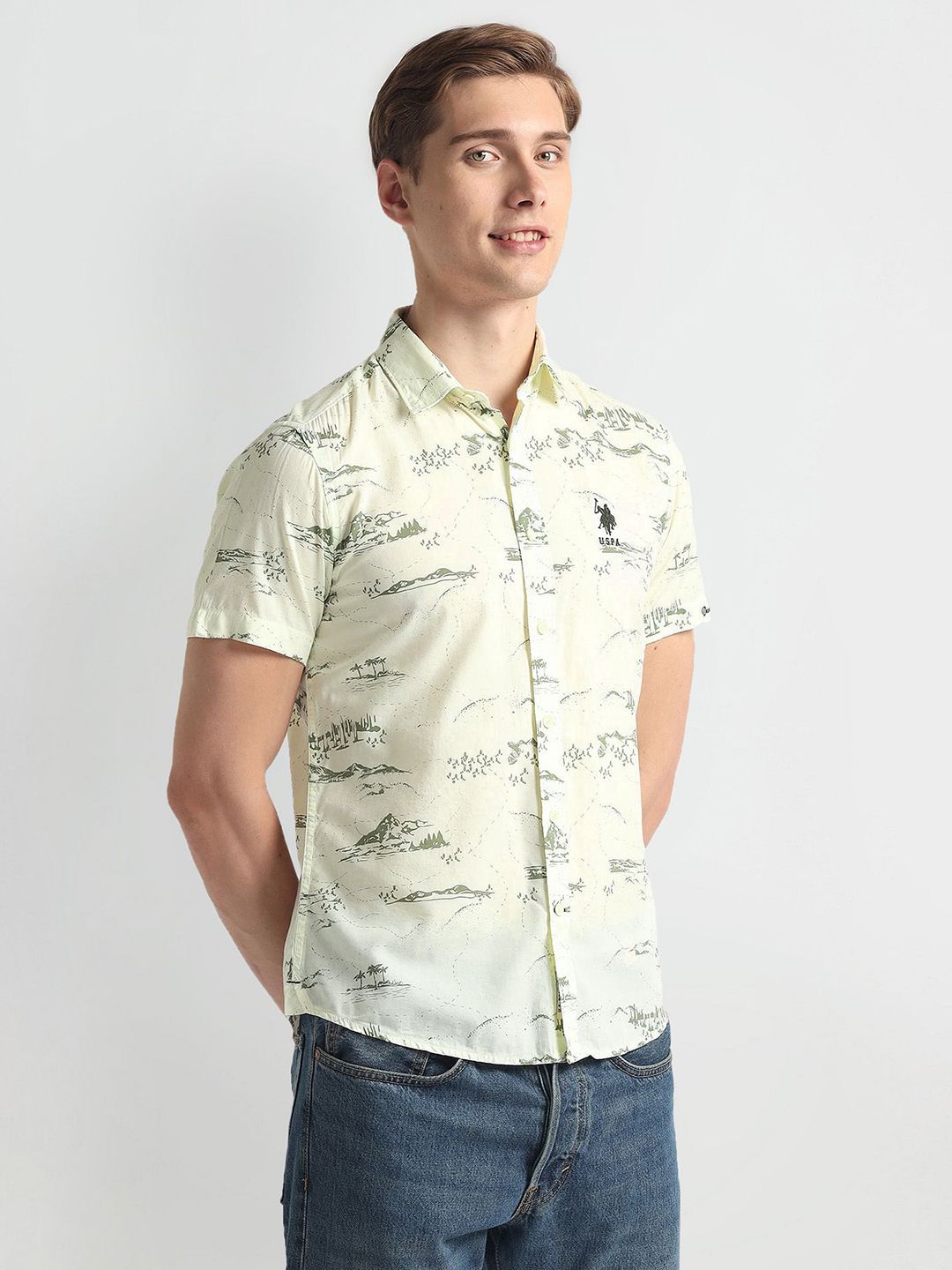 U.S. Polo Assn. Denim Co. Graphic Printed Spread Collar Slim Fit Cotton Shirt-image-47