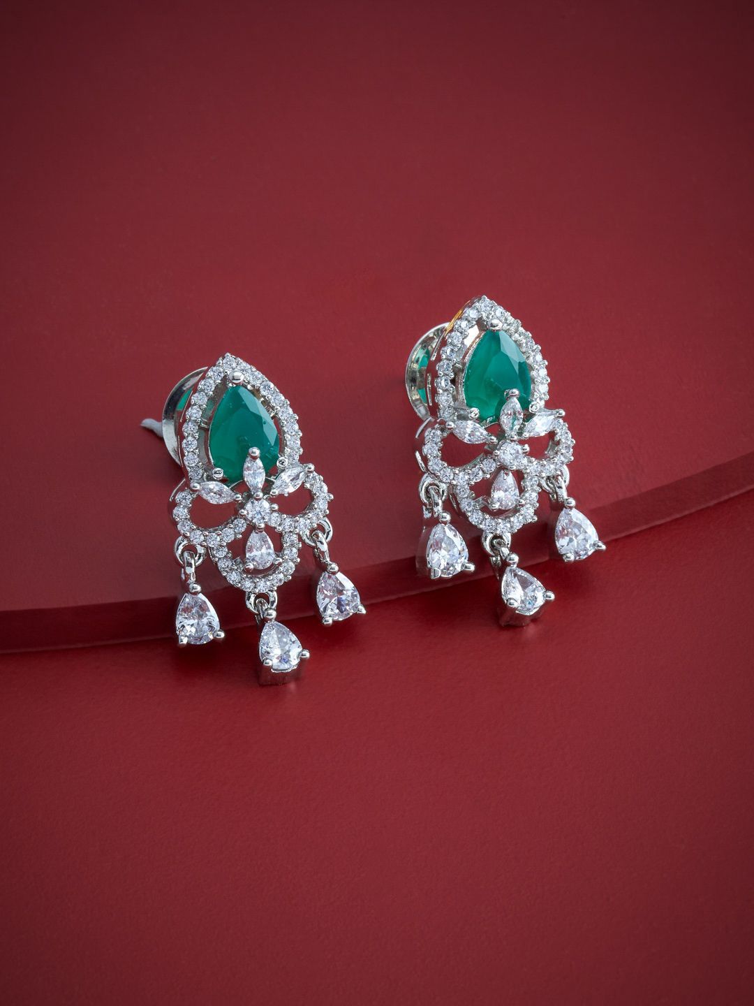 Kushal's Fashion Jewellery Rhodium-Plated Classic Zircon Studded Studs-picture-34