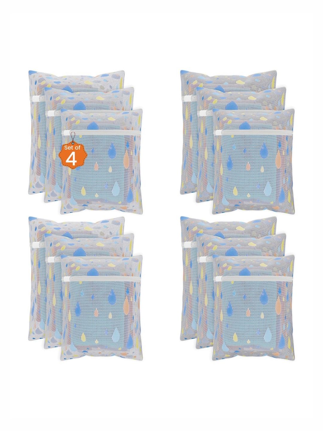 Aura 12Pcs White & Blue Dot-Printed Reusable Mesh Laundry Bags With Zipper-picture-35
