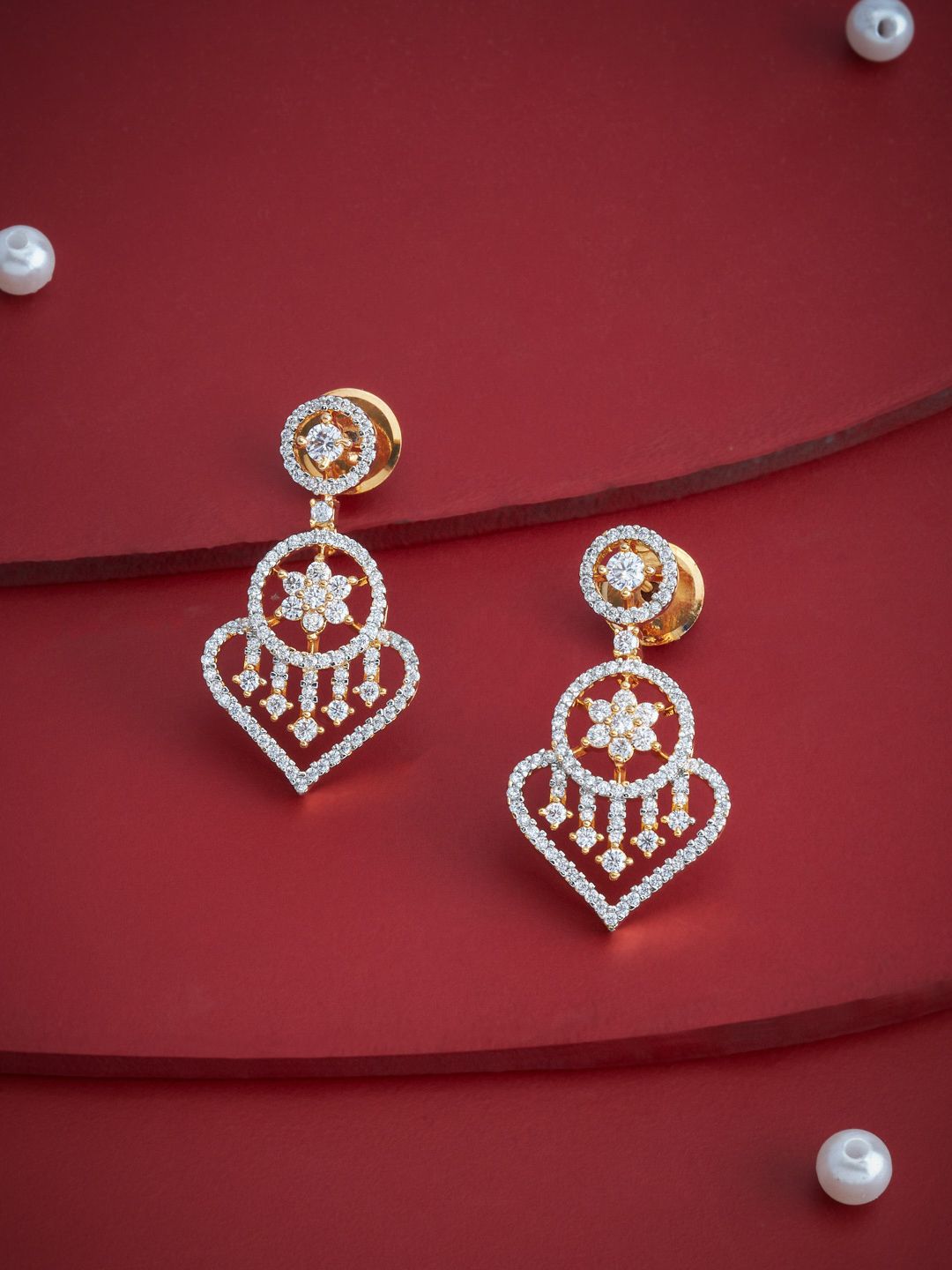 Kushal's Fashion Jewellery Gold-Plated Contemporary Zircon Drop Earrings-picture-41