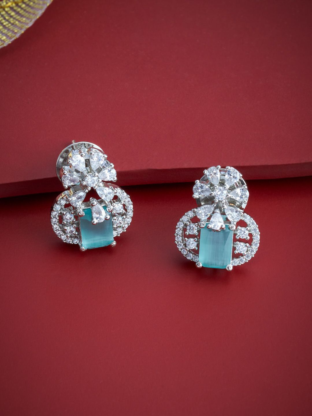 Kushal's Fashion Jewellery Rhodium-Plated Classic Zircon Studded Studs-picture-26