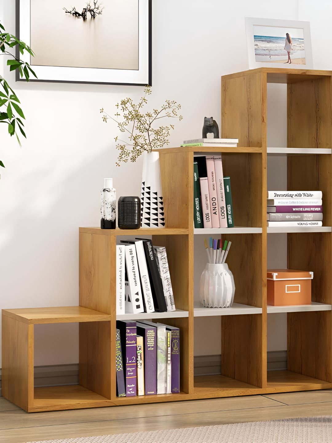 HEXA RED Beige Moisture & Termite Resistant Free Standing Book Shelf