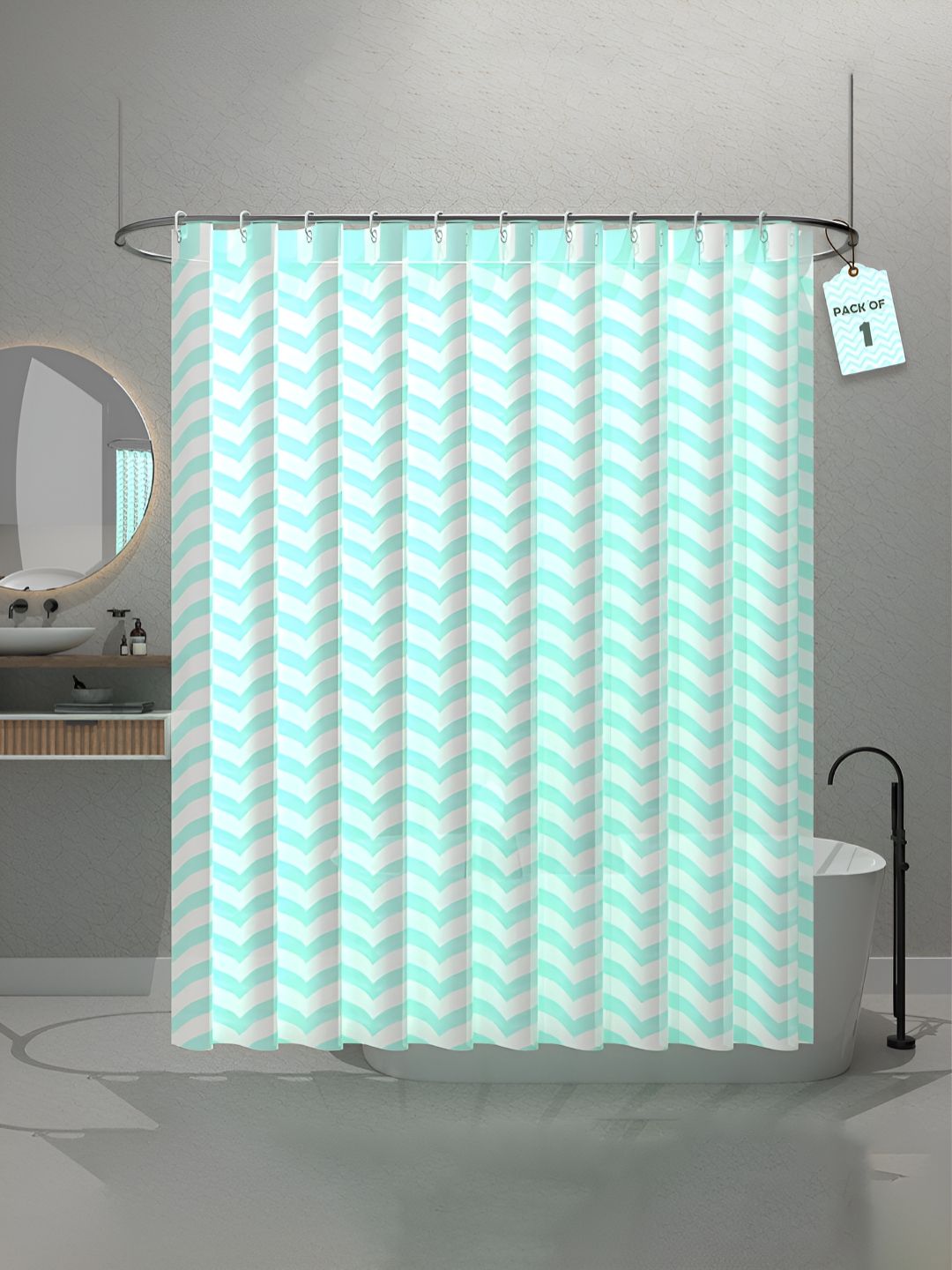 Aura Blue & White Printed Waterproof ShowerCurtainWithHooks