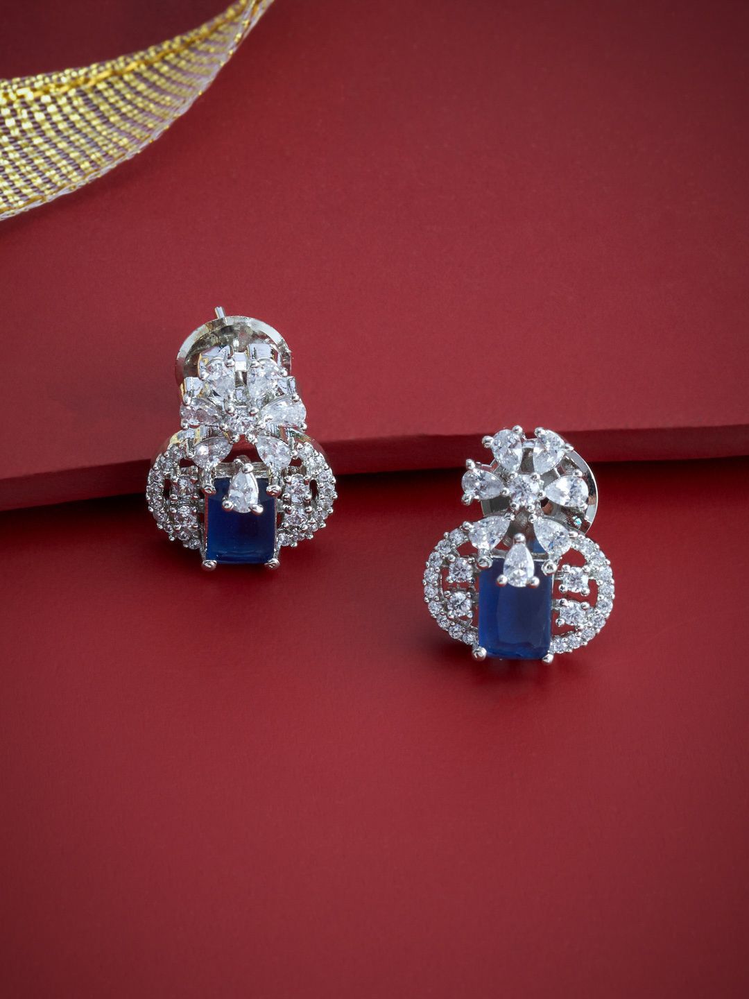 Kushal's Fashion Jewellery Rhodium-Plated Classic Zircon Studded Studs-picture-25