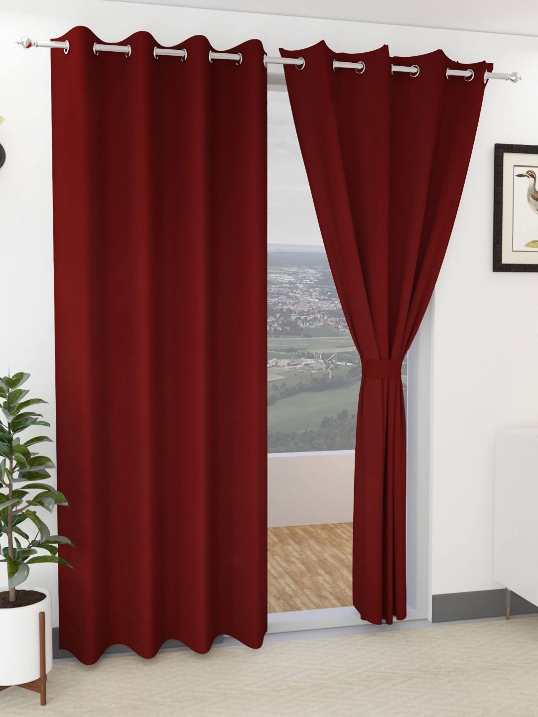 Yellow Weaves Maroon Set of 2 Room Darkening Door Curtain-picture-17