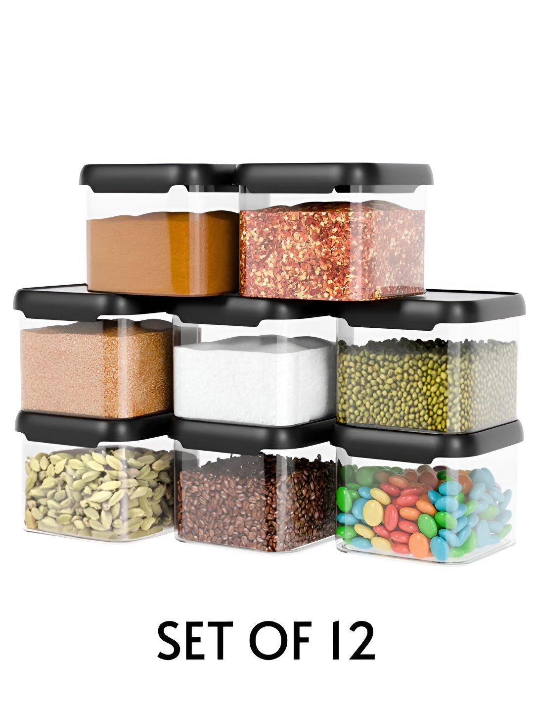 Aura Set of 12 Black Airtight Plastic Kitchen Storage Containers 500 ml-picture-40