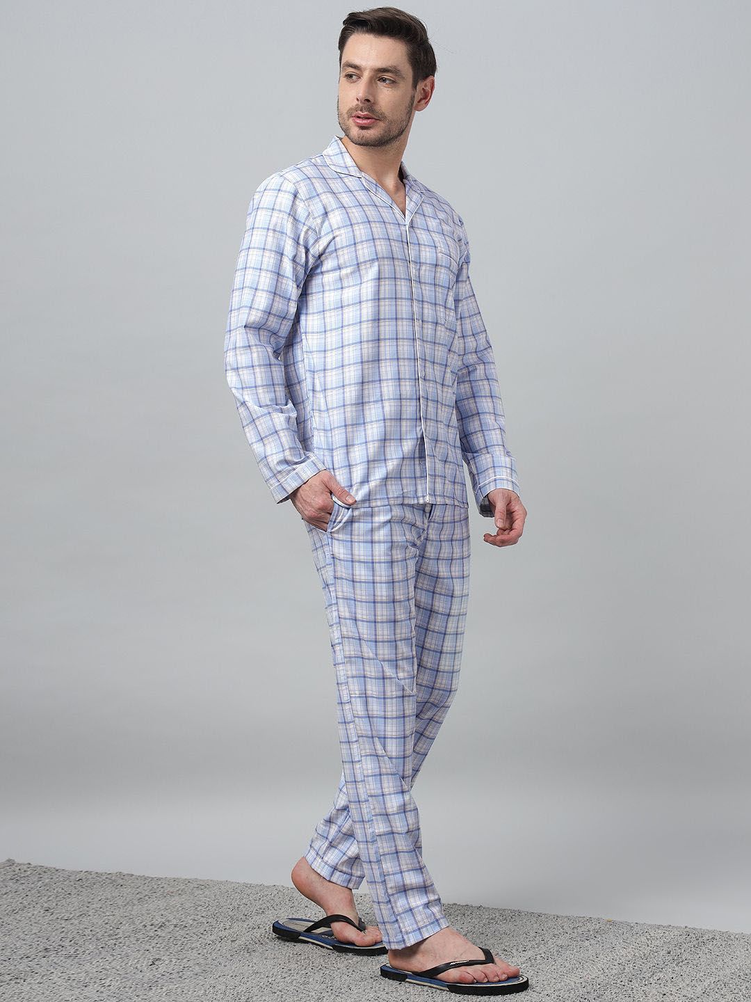 English Navy Men Checked Night suit-picture-12