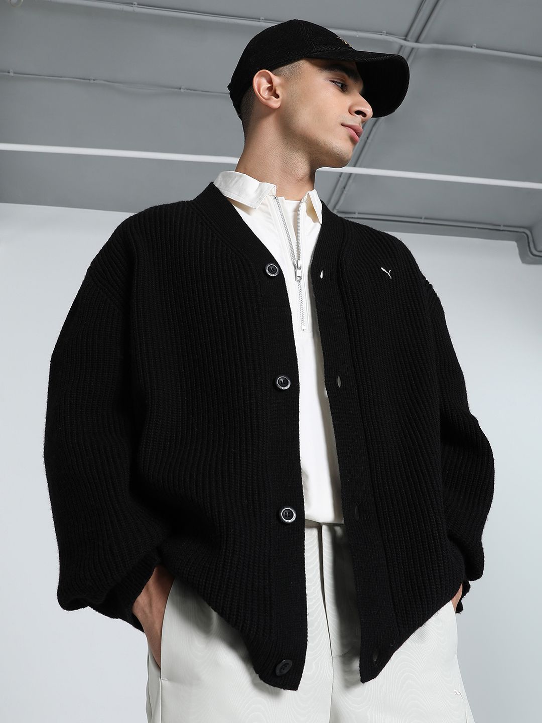 Puma Mmq Men Solid Regular Cardigan Sweaters-picture-30