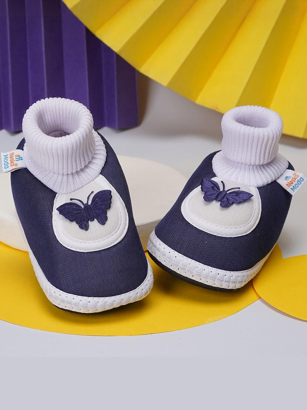 NESKA MODA 3 To 12 Months Baby Boys & Baby Girls Soft Cotton Cute Butterfly Face Plain Booties-picture-48