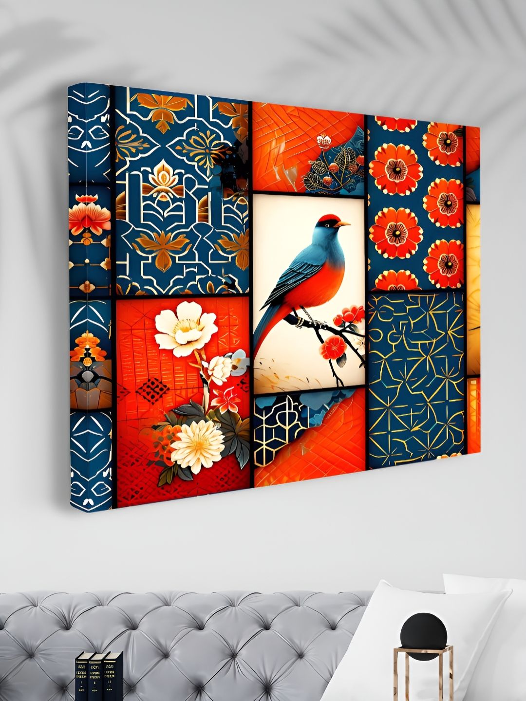Myntra Elegant Homes Red & Blue 1 Piece Canvas Birds and Animals Wall Paintings-picture-21
