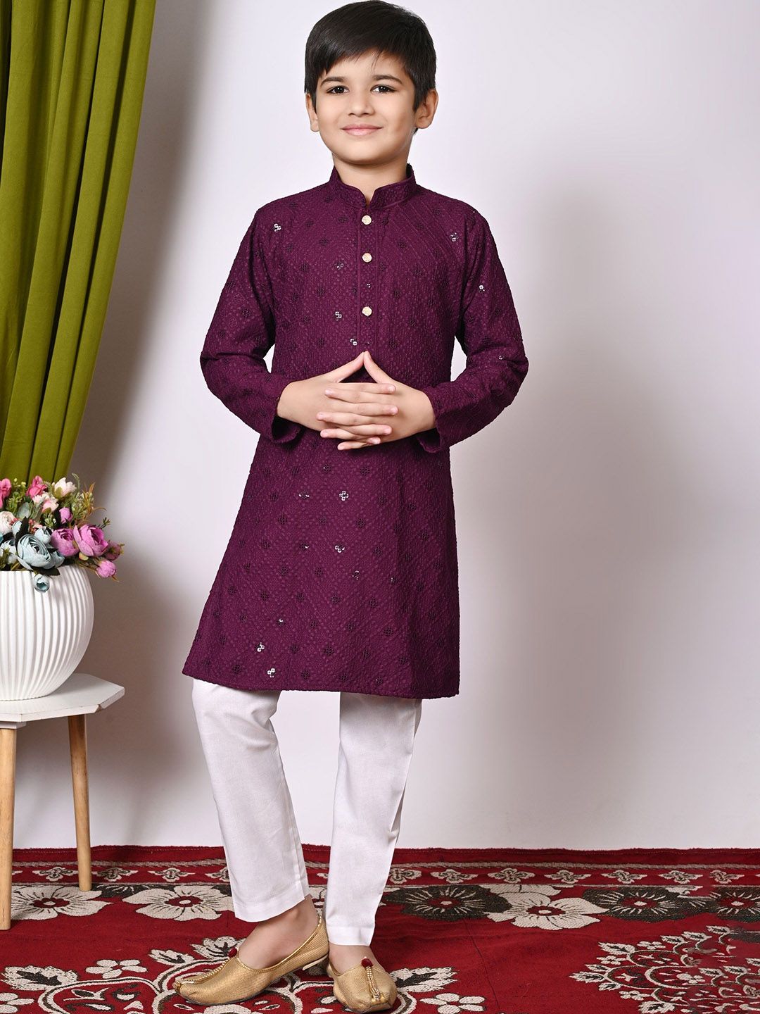 AHLAN APPARELS Boys Ethnic Motifs Embroidered Sequinned Kurta with Pyjamas-picture-6