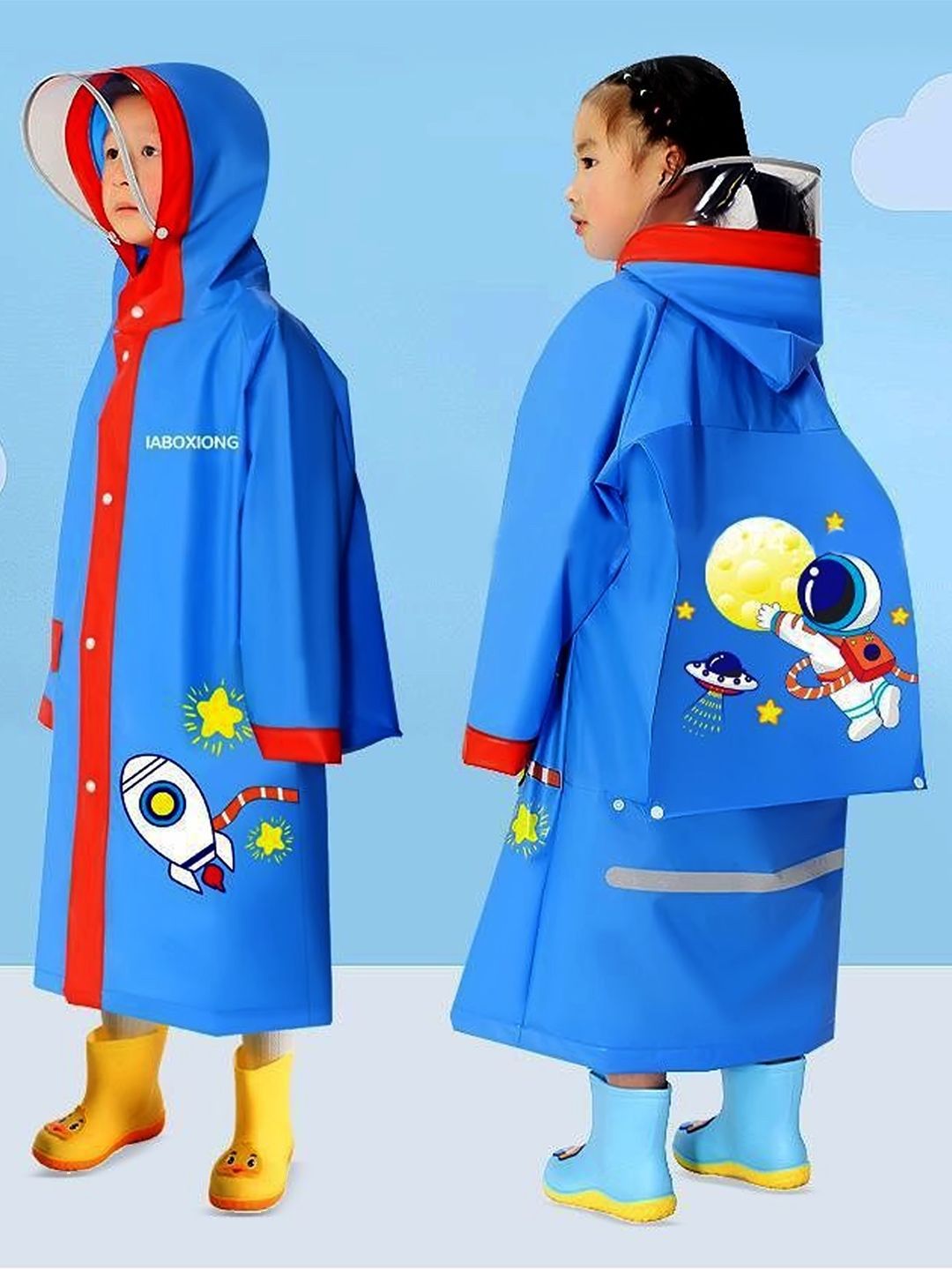 Little Surprise Box LLP Kids Bordered Cobalt Space Theme Long Style Raincoat-picture-22