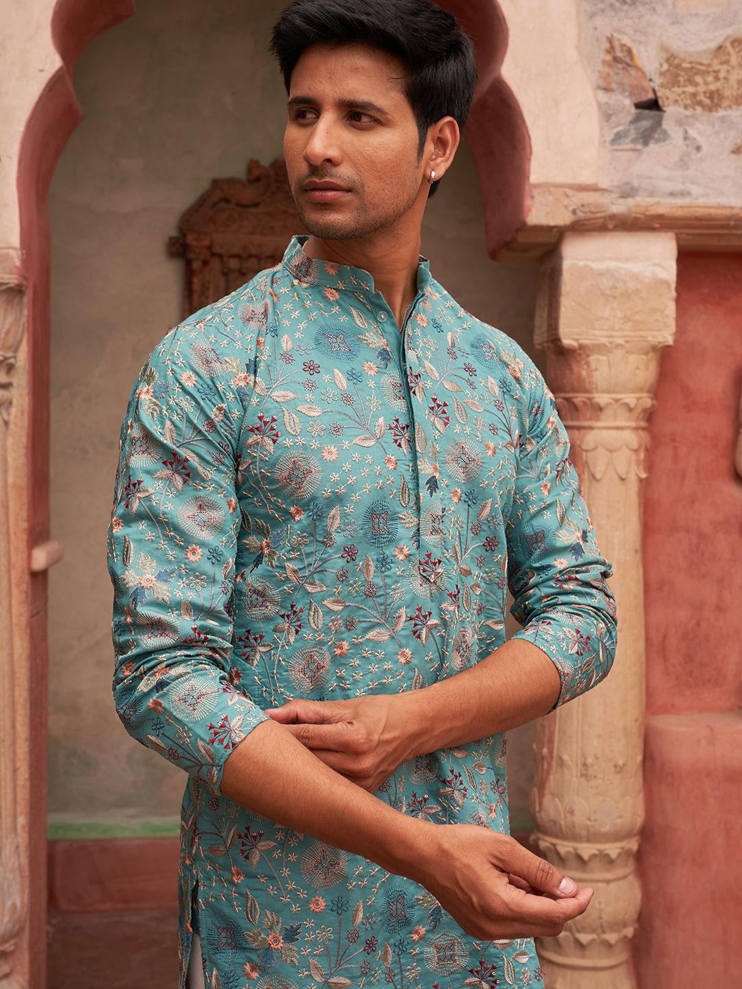 Jompers Men Floral Embroidered Chikankari Floral Kurta