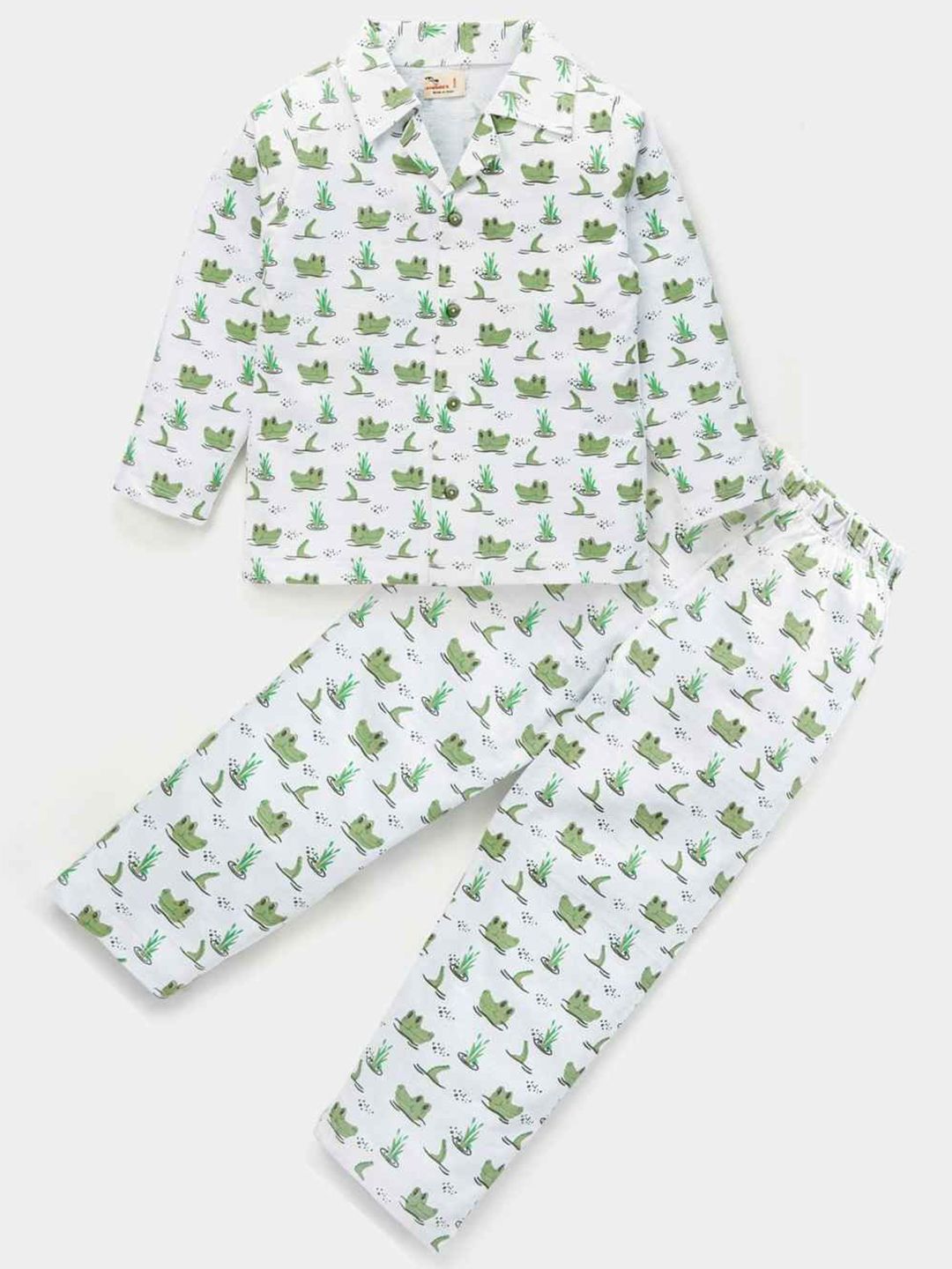 BLUSHES Kids Long Sleeves Crocodile Printed Pure Cotton Night Suits-picture-15