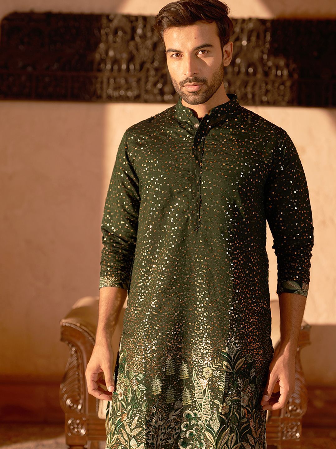 Jompers Floral Embroidered Mandarin Collar Sequinned Straight Kurta-picture-20