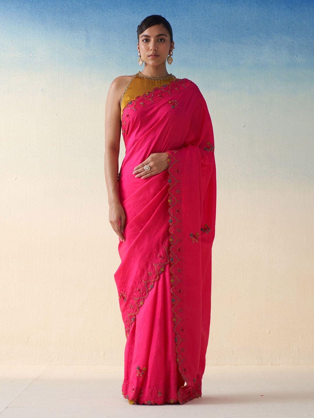 JANKI INDIA Floral Embroidered Art Silk Saree-image-26