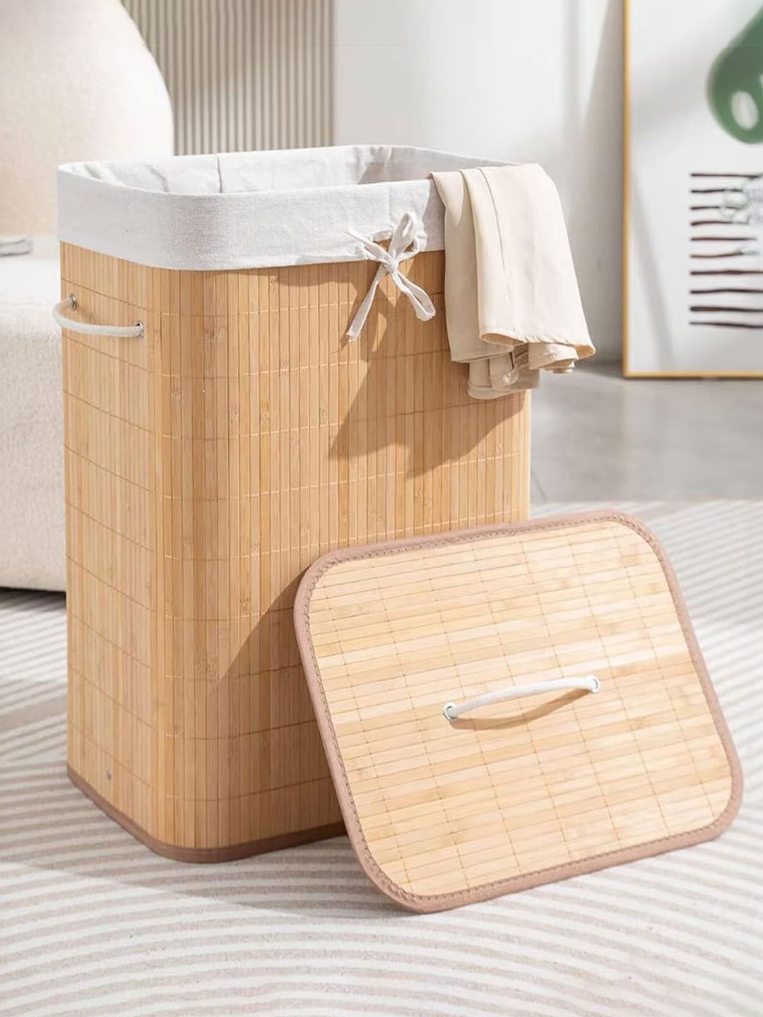 prettykrafts Beige Foldable Bamboo Laundry Basket 81 L-image-7