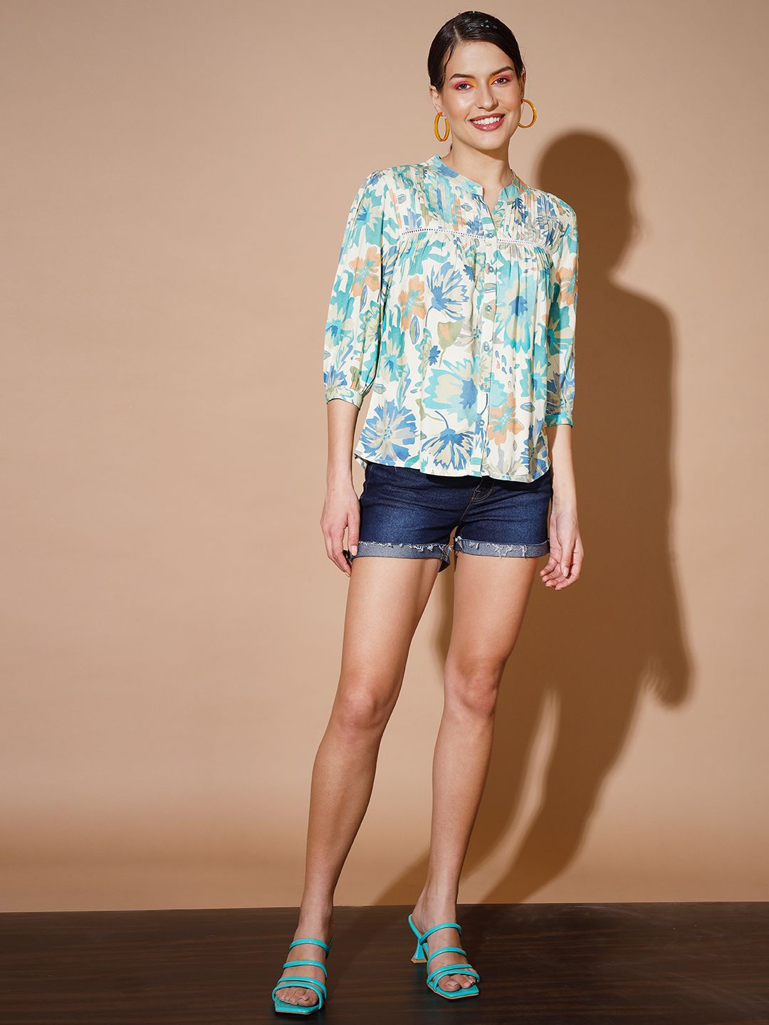 DressBerry Women Floral Print Mandarin Collar Shirt Style Top-picture-29