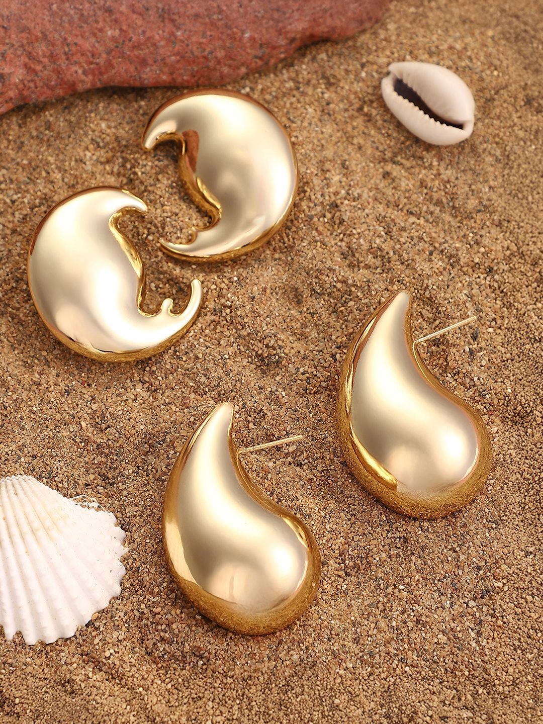 SOHI Set Of 2 Gold-Plated Statement Drop Earrings-image-1