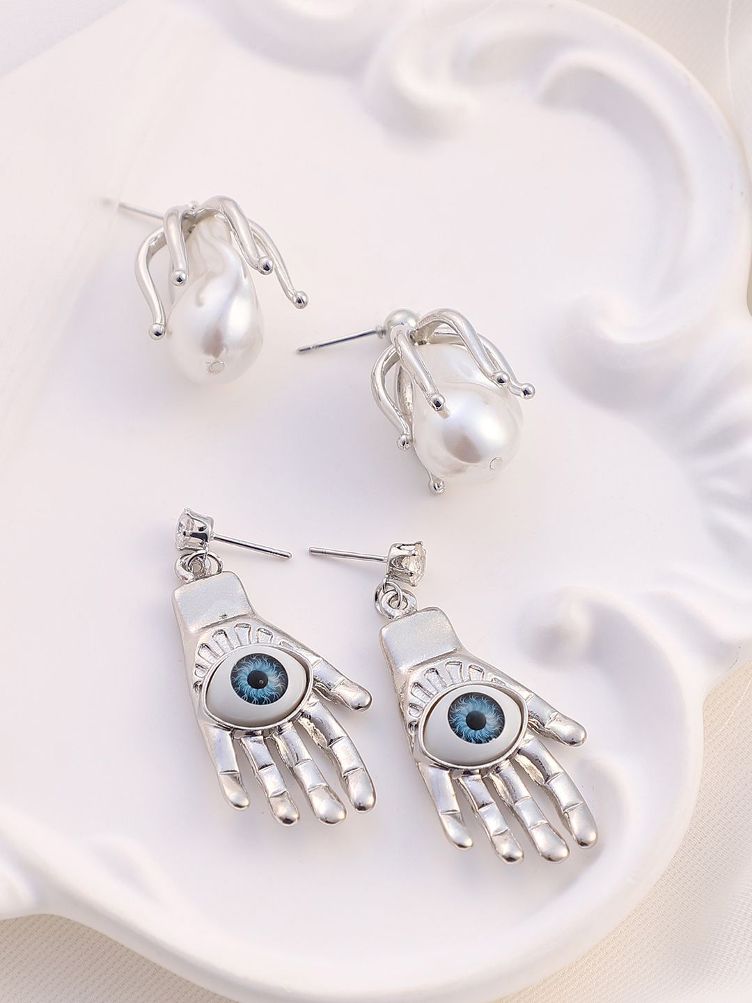 SOHI Set Of 2 Evil Eye Bud Contemporary Drop Earrings-picture-43