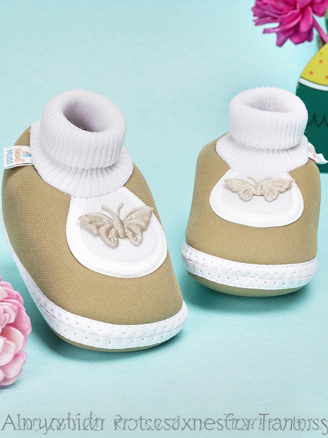 NESKA MODA 3 To 12 Months Baby Boys & Baby Girls Soft Cotton Cute Butterfly Face Plain Booties-picture-53